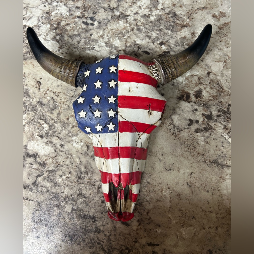 Top Brass USA Flag Faux Steer Bull Cow Skull - Wall Mount Head - Rustic Western